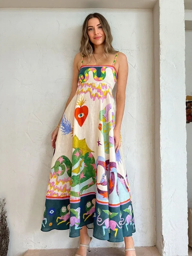 Outzidr  Off White Tropical Print Flared Maxi Dress for Women | Best Price UAE